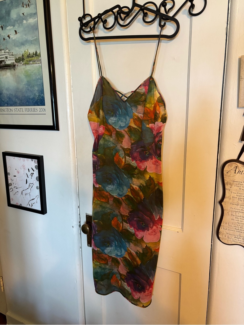 Floral Slip Dress with Spaghetti Straps - Multicolor circa 1950